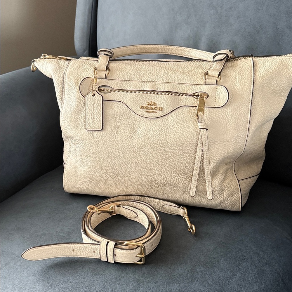 Coach Pebble Leather Satchel in Cream with Gold Hardware